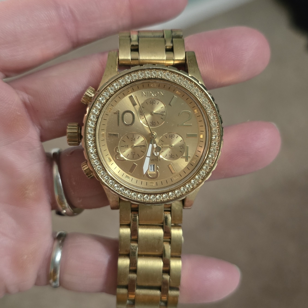 Nixon Gold Chronograph Watch with Crystal Accents